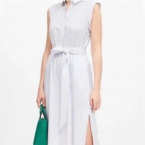 Banana Republic White Sleeves Maxi Dress With Blue Stripes Size 0